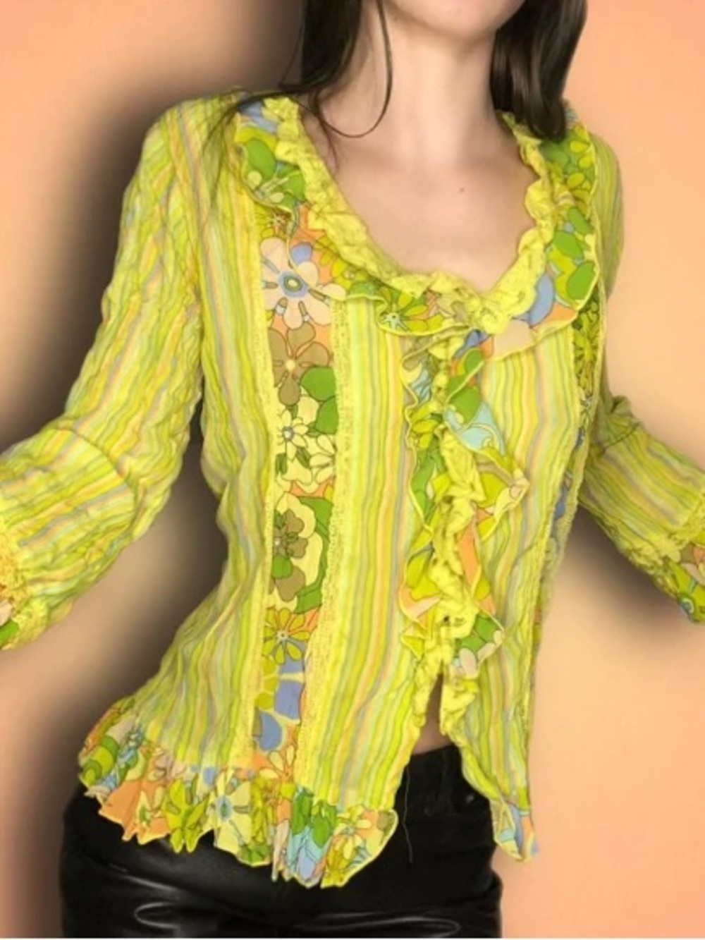 Essentials by Milano Multicolor Pleated Floral Top